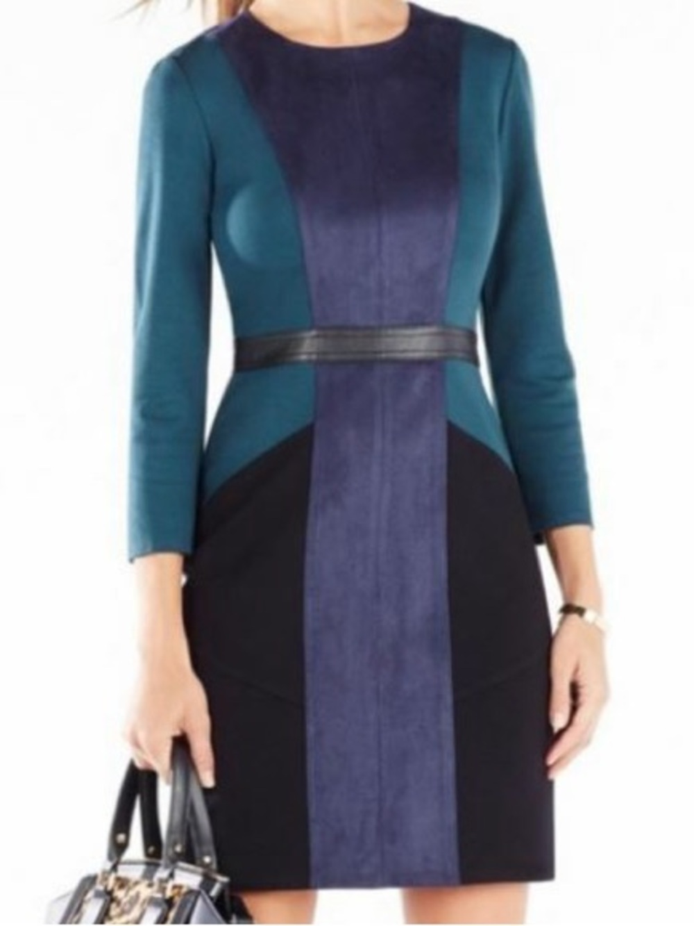 BCBGMAXAZRIA Beatriz color-blocked faux suede dress
